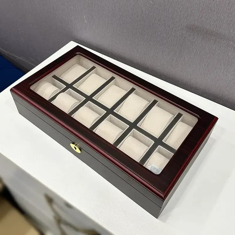 12 Slot Wooden Watch Organizer Box & Gift Case With Lock
