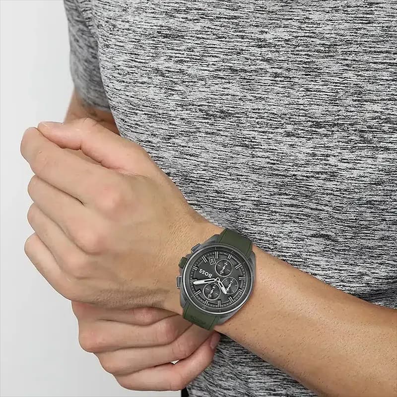 Hugo Boss Volane Chronograph Green Silicone Strap Men's Watch | 1513952