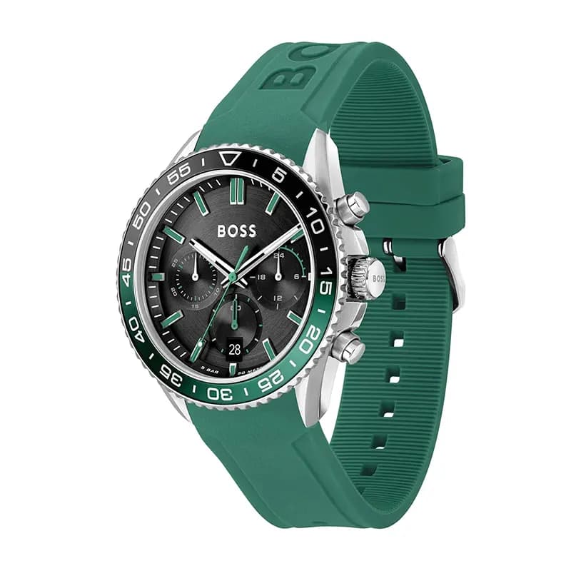 Hugo Boss Runner Chronograph Black Dial Silicone Men's Watch | 1514246