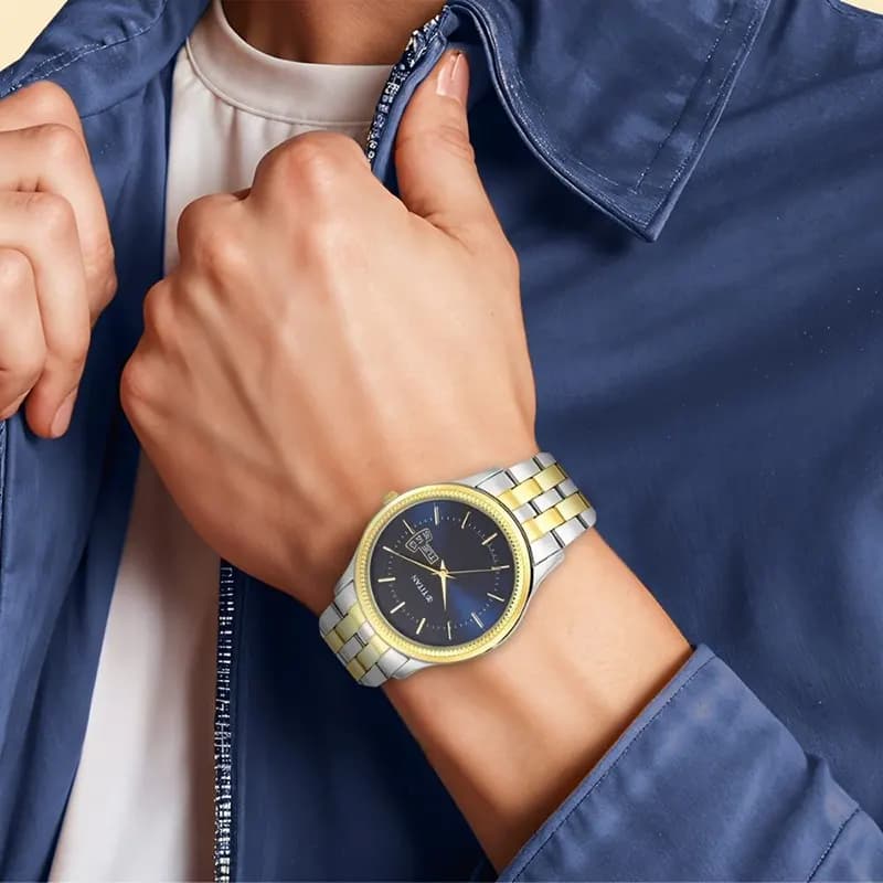 Titan Trendsetter Chic Blue Dial Two-Tone Men's Watch | 1824BM03