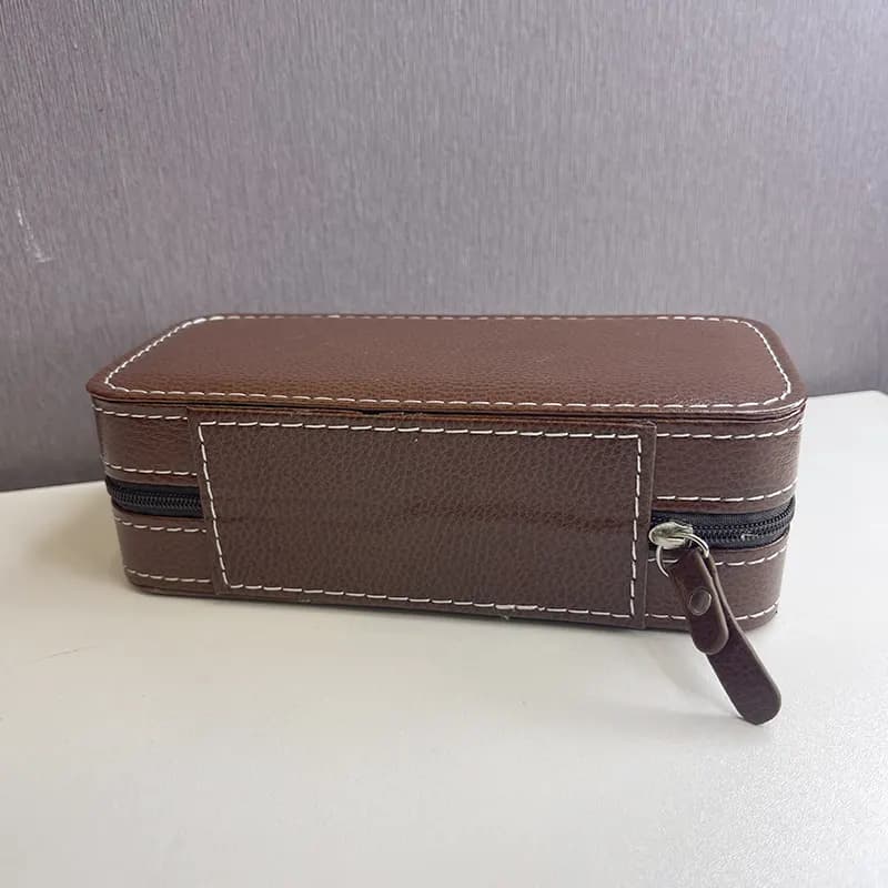 2 Slot Premium Dark Brown Leather Watch Travel Box secondary view