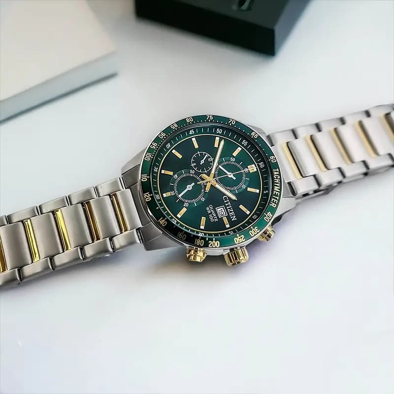 Citizen Chronograph Green Dial Two-Tone Men's Watch | AN3689-55X