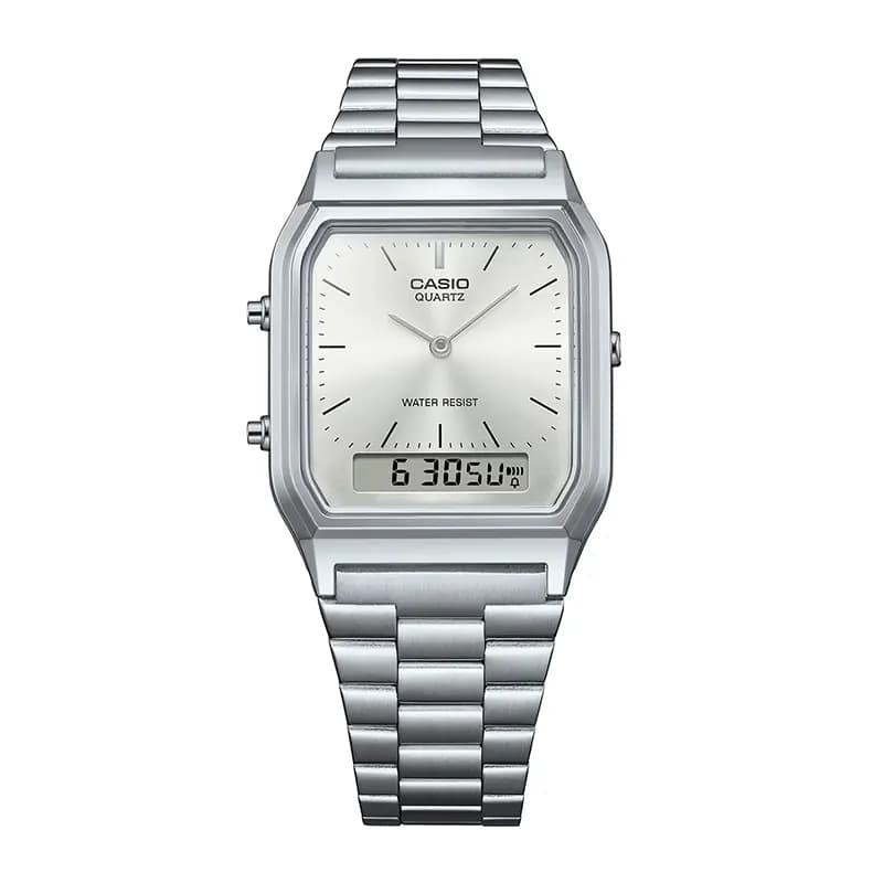 Casio Vintage AQ-230A-7AMQY Dual Time Silver Dial Watch