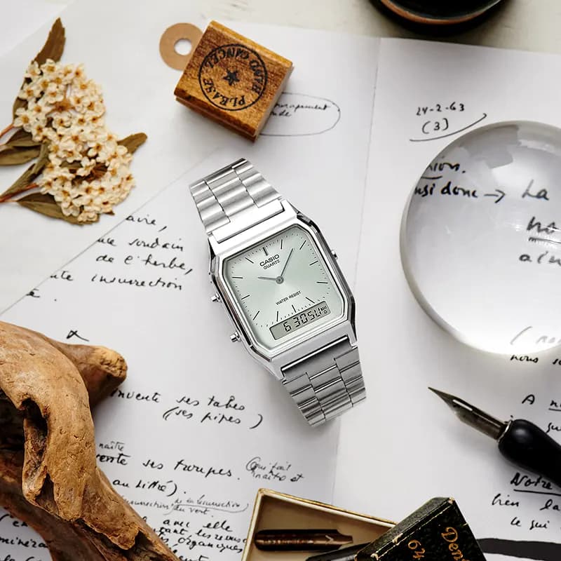 Casio Vintage AQ-230A-7AMQY Dual Time Silver Dial Watch