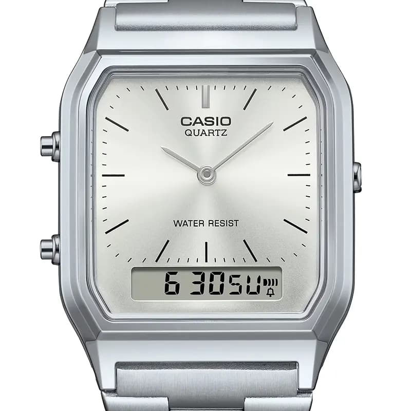 Casio Vintage AQ-230A-7AMQY Dual Time Silver Dial Watch