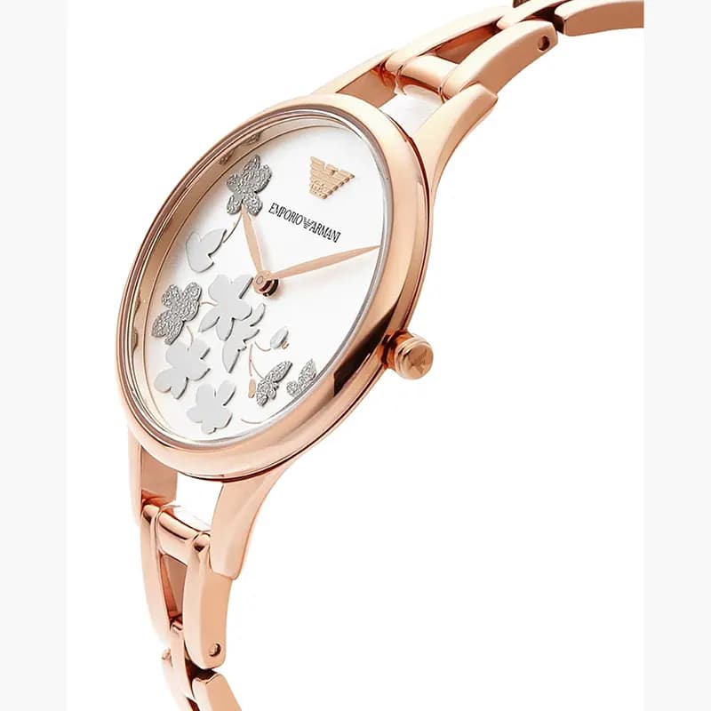 Emporio Armani Floral Motif White Dial Ladies Watch | AR11108