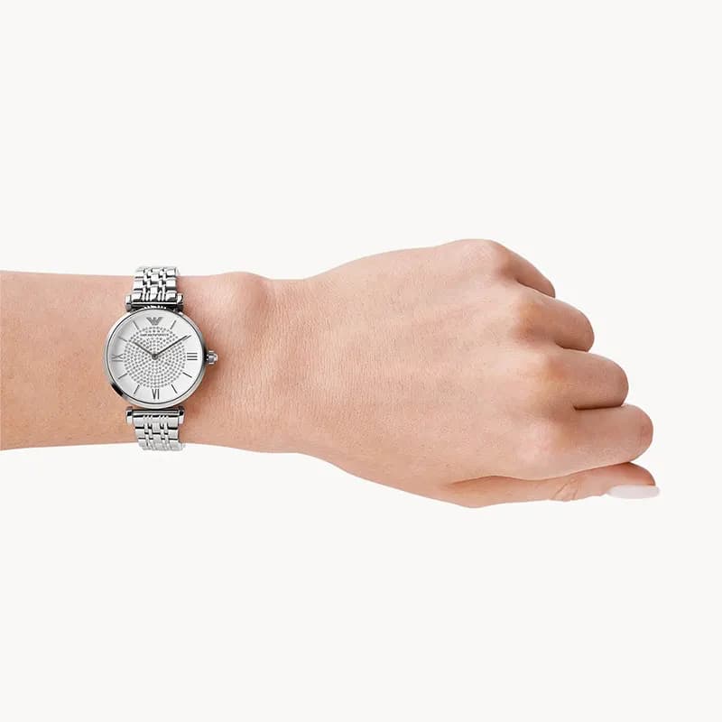 Emporio Armani White Crystal Pave Dial Ladies Watch | AR1925