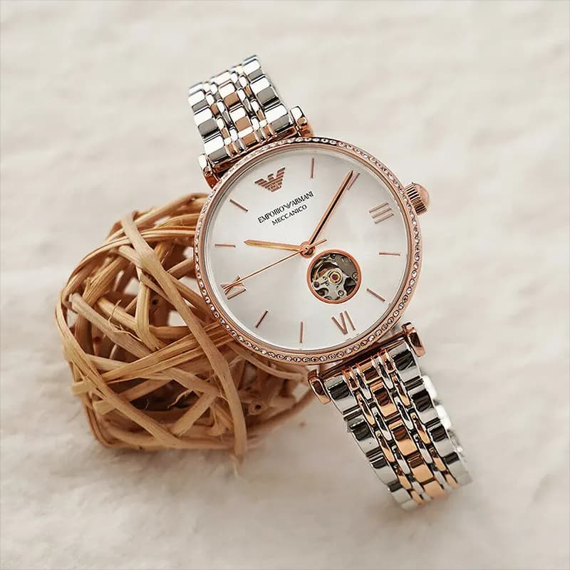 Emporio Armani Automatic Crystal Silver Dial Ladies Watch | AR60019
