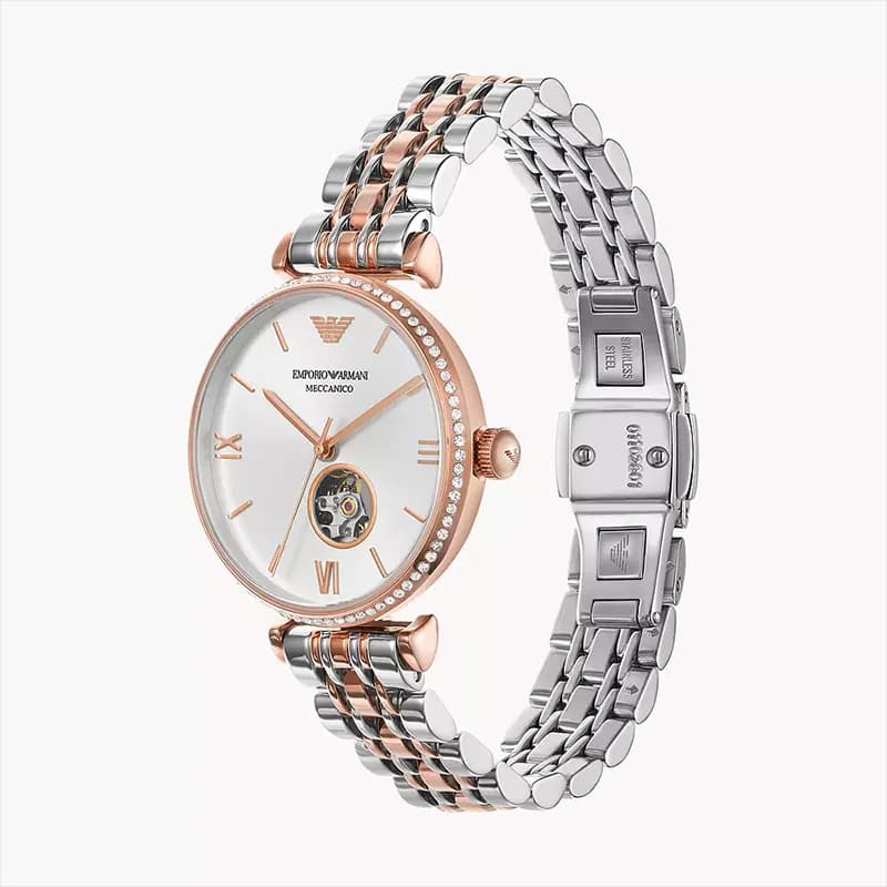 Emporio Armani Automatic Crystal Silver Dial Ladies Watch | AR60019
