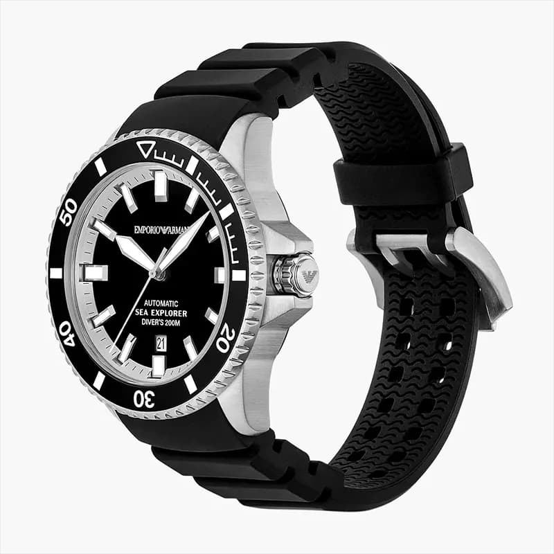 Emporio Armani Sea Explorer Automatic Black Silicone Men's Watch | AR60086