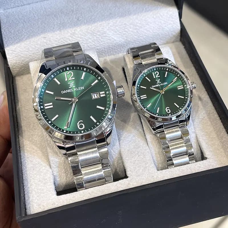 Daniel Klein Green Dial Silver-tone Couple Set | DK.1.13753-4 secondary view