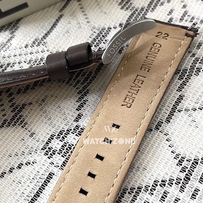 Fossil 22mm Chocolate Brown Genuine Leather Watch Strap secondary view