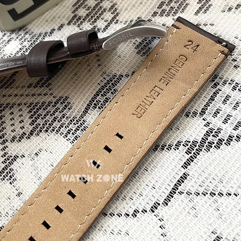 Fossil 24mm Chocolate Brown Genuine Leather Watch Strap secondary view