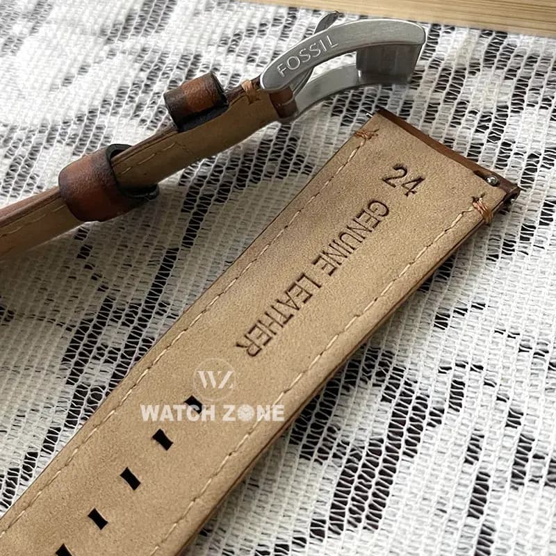 Fossil 24mm Dark Brown Genuine Leather Watch Strap secondary view