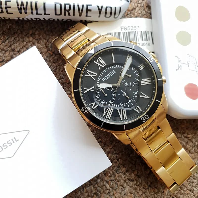 Fossil Grant Chronograph Black Dial Gold-tone Men's Watch | FS5267