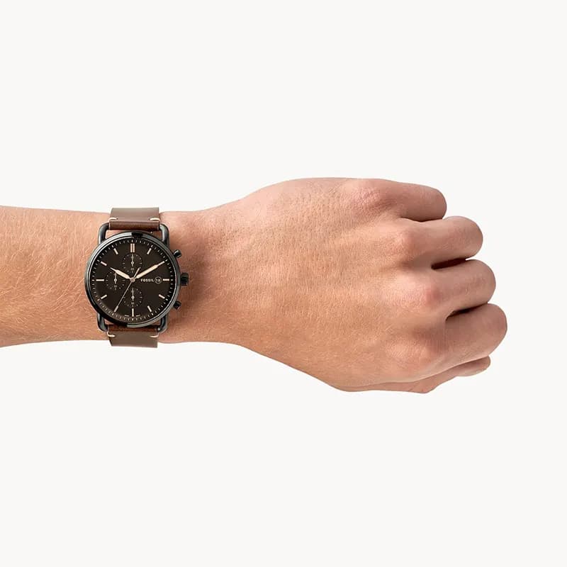 Fossil The Commuter Black Dial Brown Leather Men's Watch | FS5403