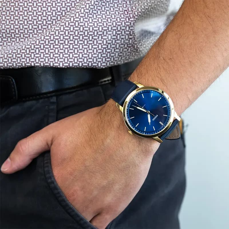 Fossil Minimalist Navy Dial Blue Leather Men's Watch | FS5789