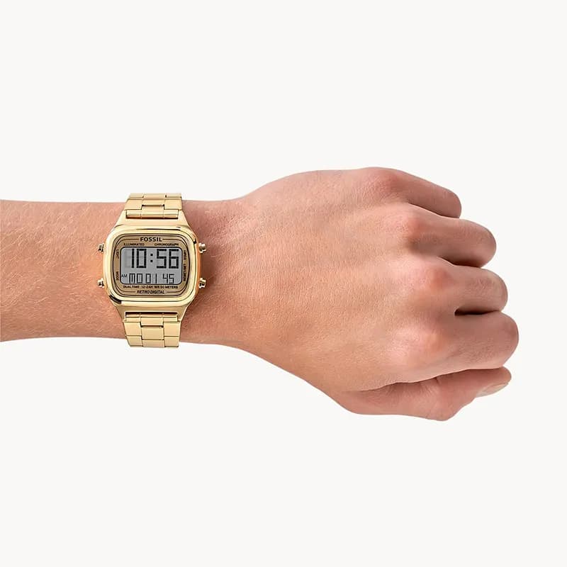 Fossil Retro Digital Gold-Tone Stainless Steel Men's Watch | FS5843