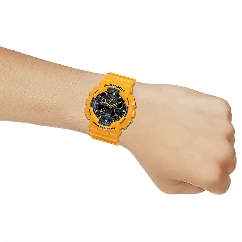 Casio G-Shock GA-100A-9A Dual-time Yellow Resin Band Men's Watch
