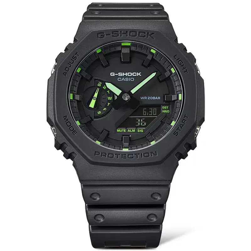Casio G-Shock Neon Green Accents Black Dial Men's Watch | GA-2100-1A3
