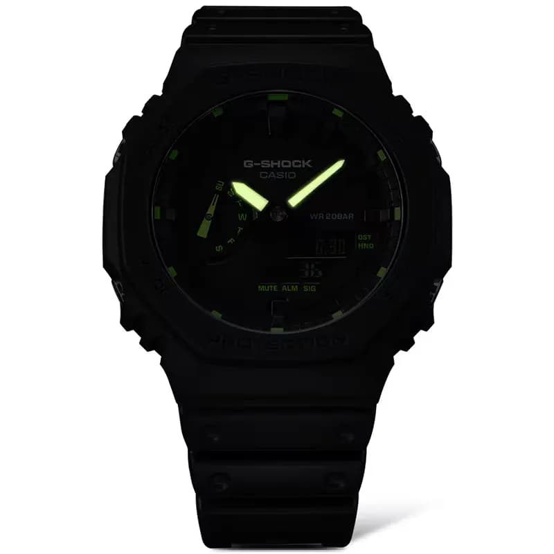 Casio G-Shock Neon Green Accents Black Dial Men's Watch | GA-2100-1A3