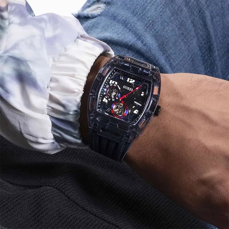 Guess Phoenix Multi-Function Navy Blue Skeleton Dial Men’s Watch | GW0499G1