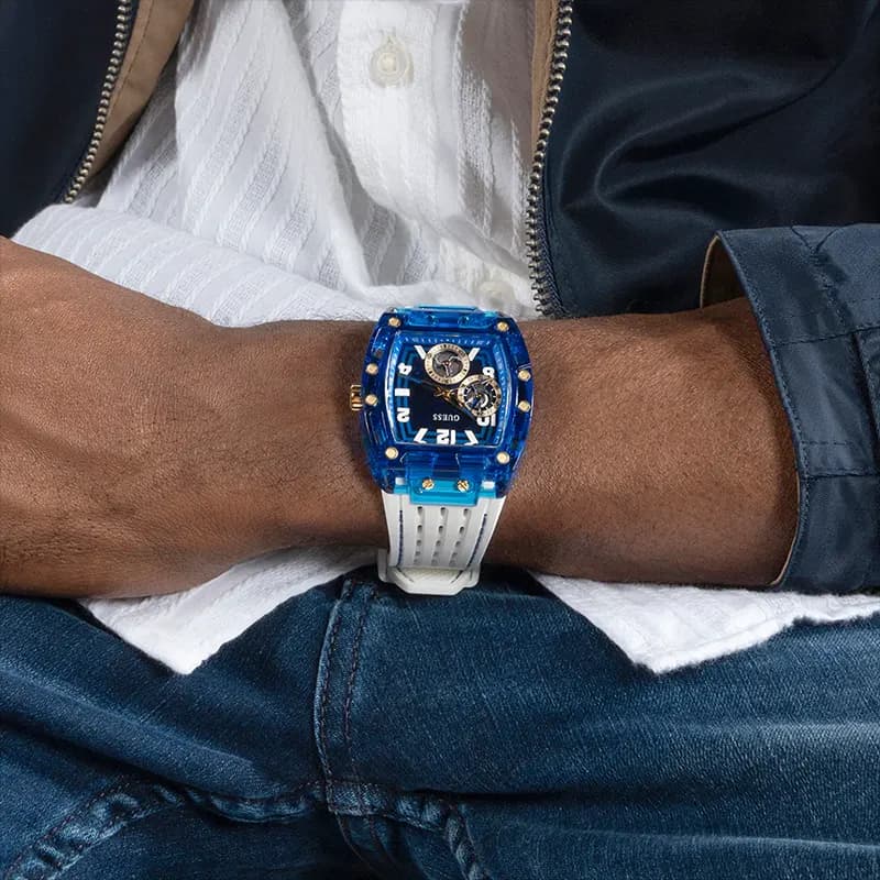Guess Phoenix Multi-Function Blue Skeleton Dial Men’s Watch | GW0499G6