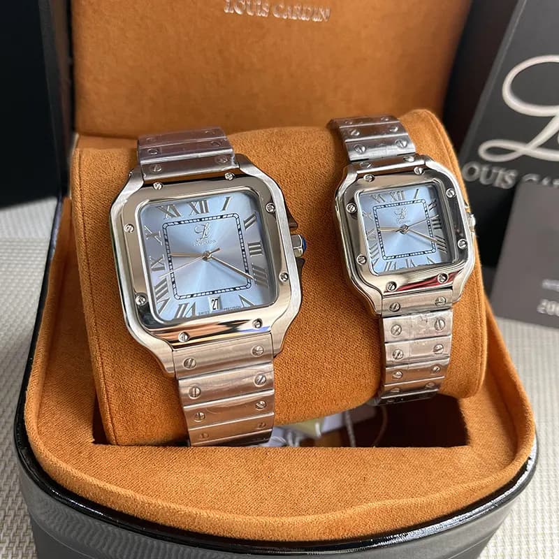 Louis Cardin Ice Blue Dial Silver-tone Couple Set | 1853G/8853L