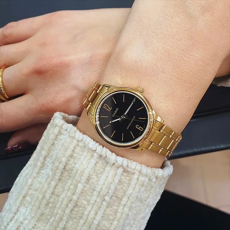 Casio Enticer Black Dial Gold-tone Ladies Watch | LTP-V005G-1B