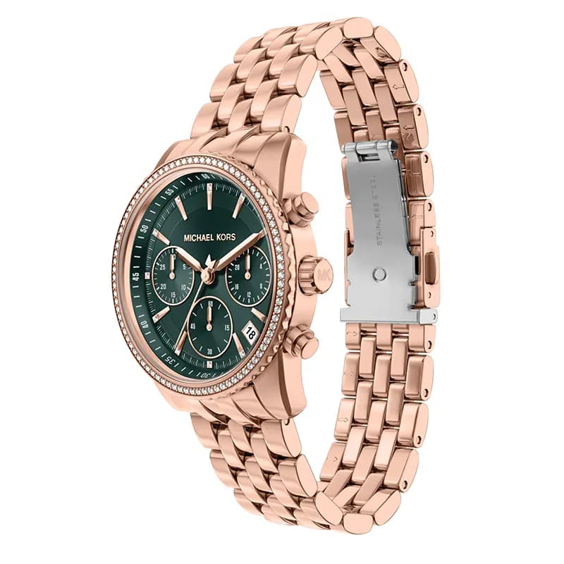 Michael Kors Mini Bryant Green Dial Rose Gold-Tone Ladies Watch | MK7600