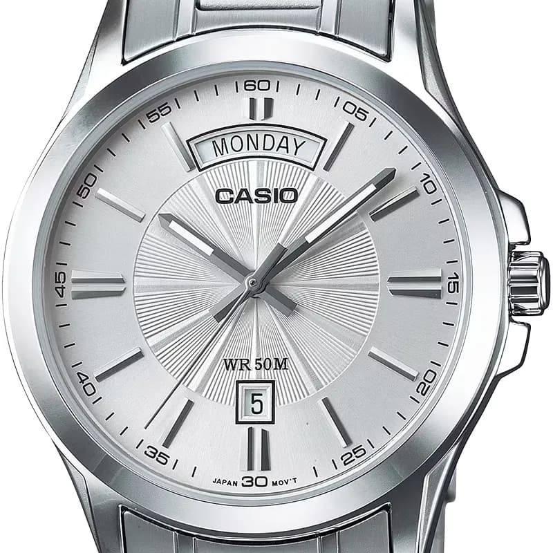 Casio Enticer Day-Date Silver Dial Men's Watch | MTP-1381D-7AV secondary view