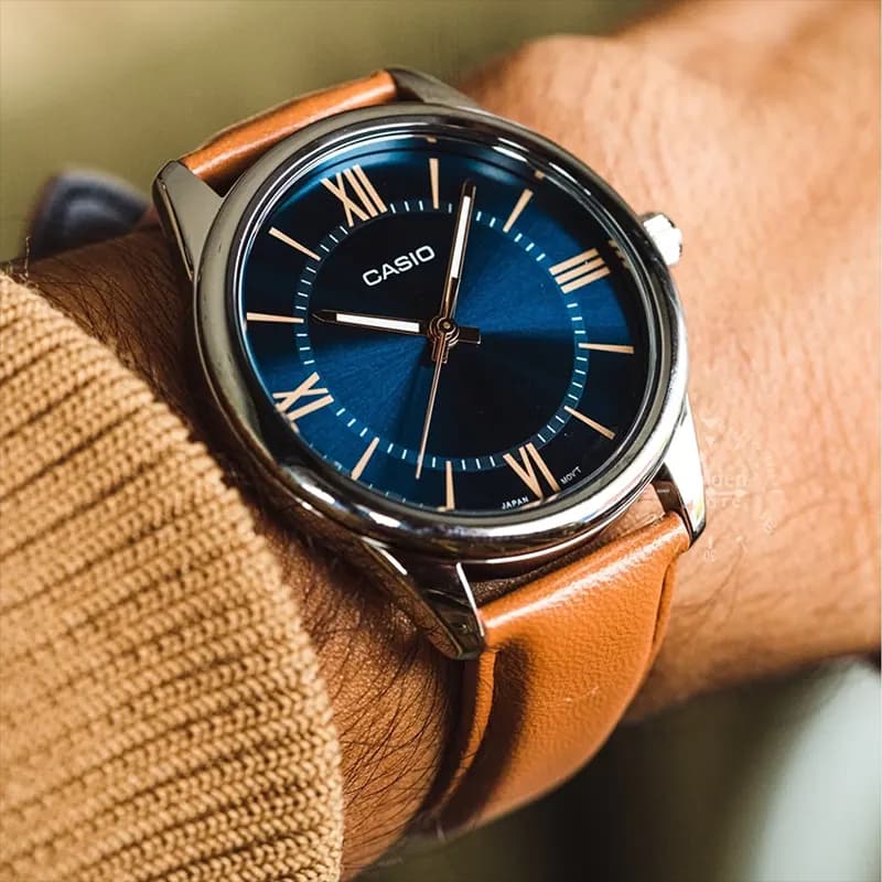 Casio Enticer MTP-V005L-2B5 Blue Dial Brown Leather Men's Watch