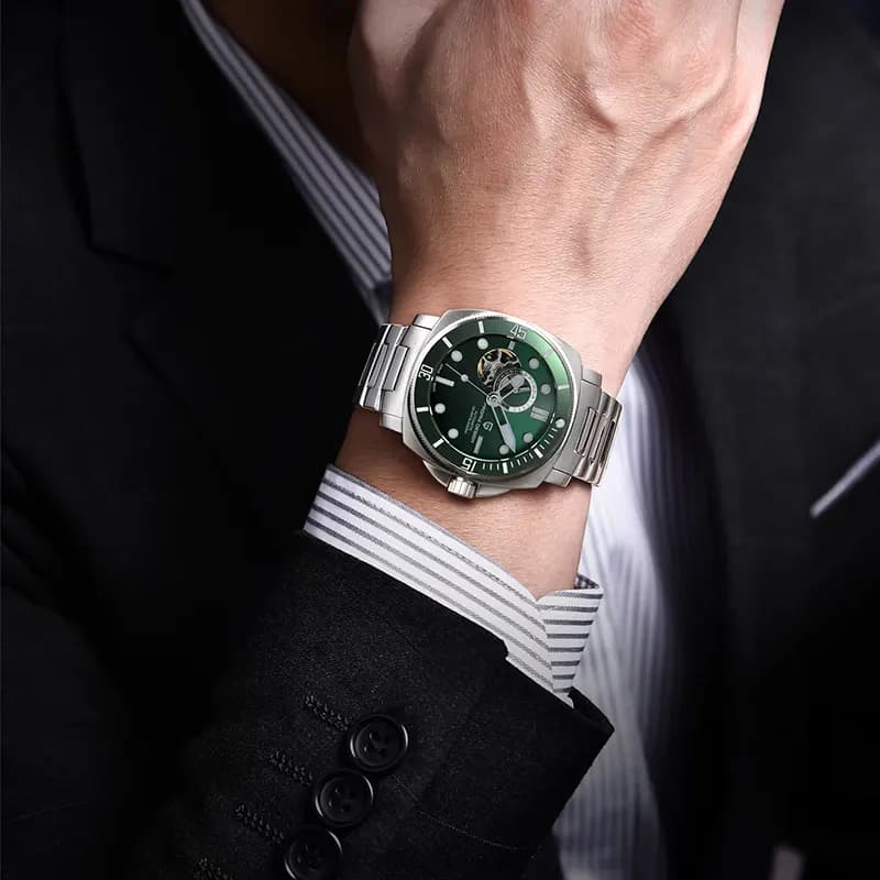 Pagani Design PD-1736 Automatic Open Heart Green Dial Men's Watch