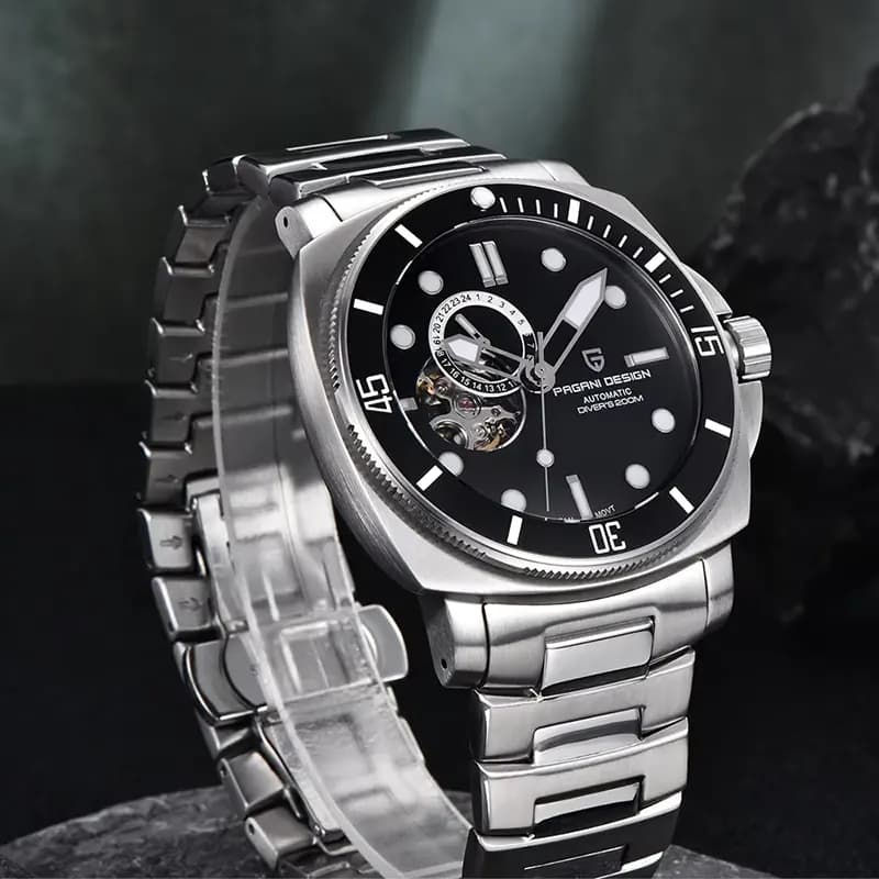 Pagani Design PD-1736 Automatic Open Heart Black Dial Men's Watch
