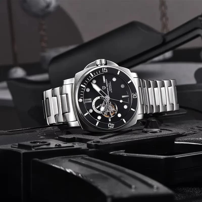 Pagani Design PD-1736 Automatic Open Heart Black Dial Men's Watch
