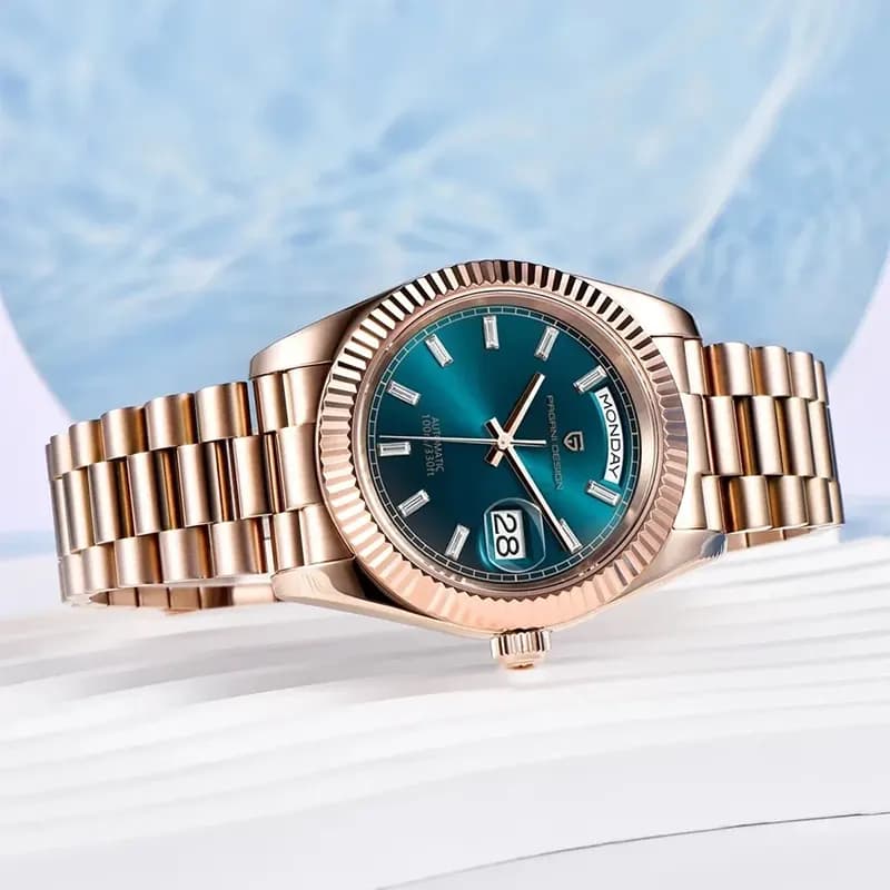 Pagani Design PD-1752 Day-Date Blue Dial Rose Gold-Tone Men's Watch