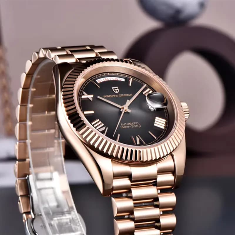 Pagani Design PD-1752 Day-Date Brown Dial Rose Gold-Tone Men's Watch