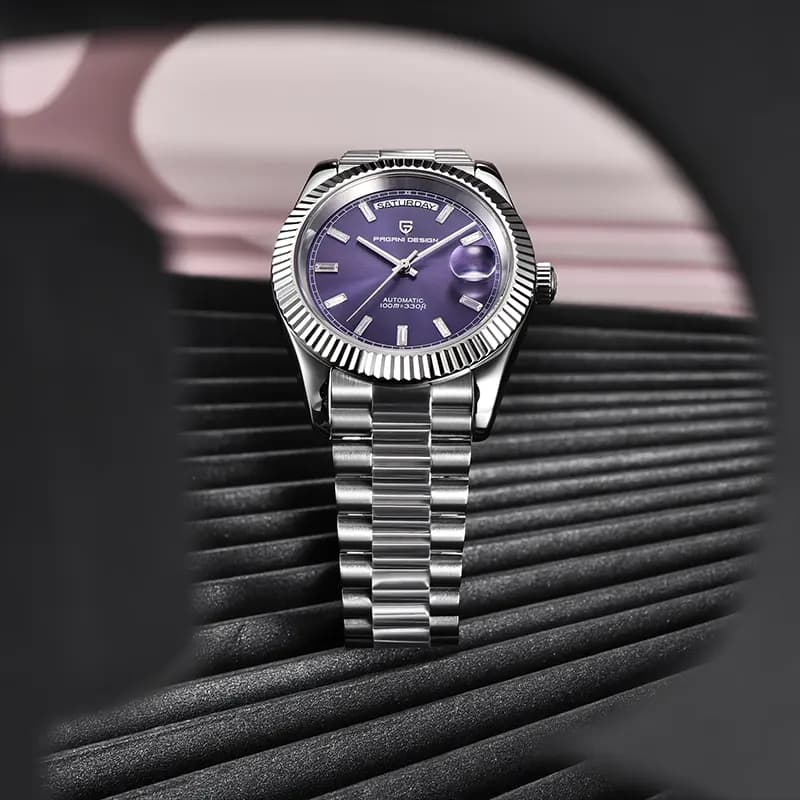 Pagani Design PD-1783 Day-Date Sunburst Purple Dial Men's Watch