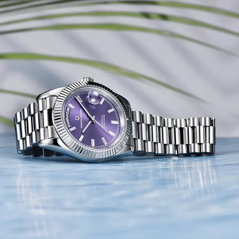 Pagani Design PD-1783 Day-Date Sunburst Purple Dial Men's Watch