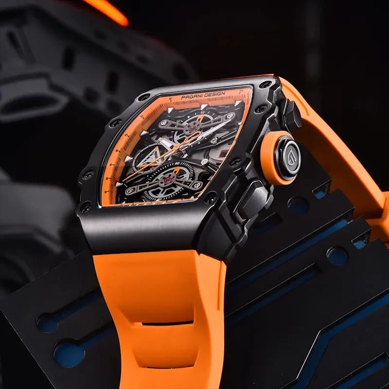 Pagani Design Chronograph Orange Silicone Strap Men's Watch | PD-YS011