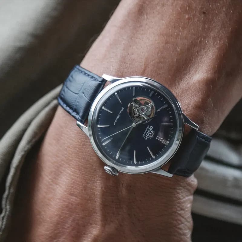 Orient Bambino Open Heart Blue Dial Men's Watch | RA-AG0005L