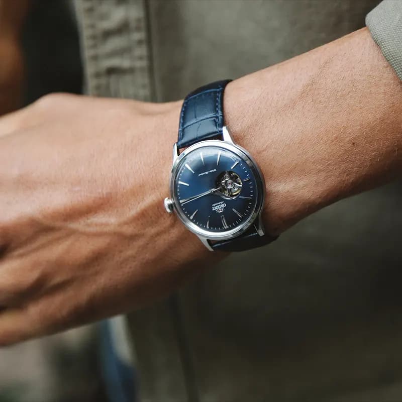 Orient Bambino Open Heart Blue Dial Men's Watch | RA-AG0005L