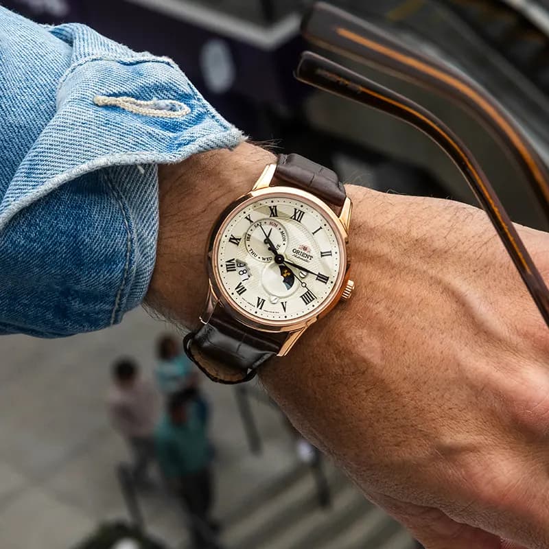 Orient Bambino Sun & Moon Cream Dial Automatic Men's Watch | RA-AK0007S