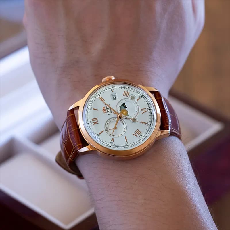 Orient Bambino Sun & Moon White Dial Men's Watch | RA‑AK0801S
