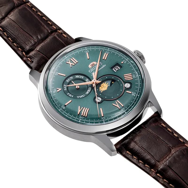 Orient Bambino Sun & Moon Green Dial Men's Watch | RA-AK0805E