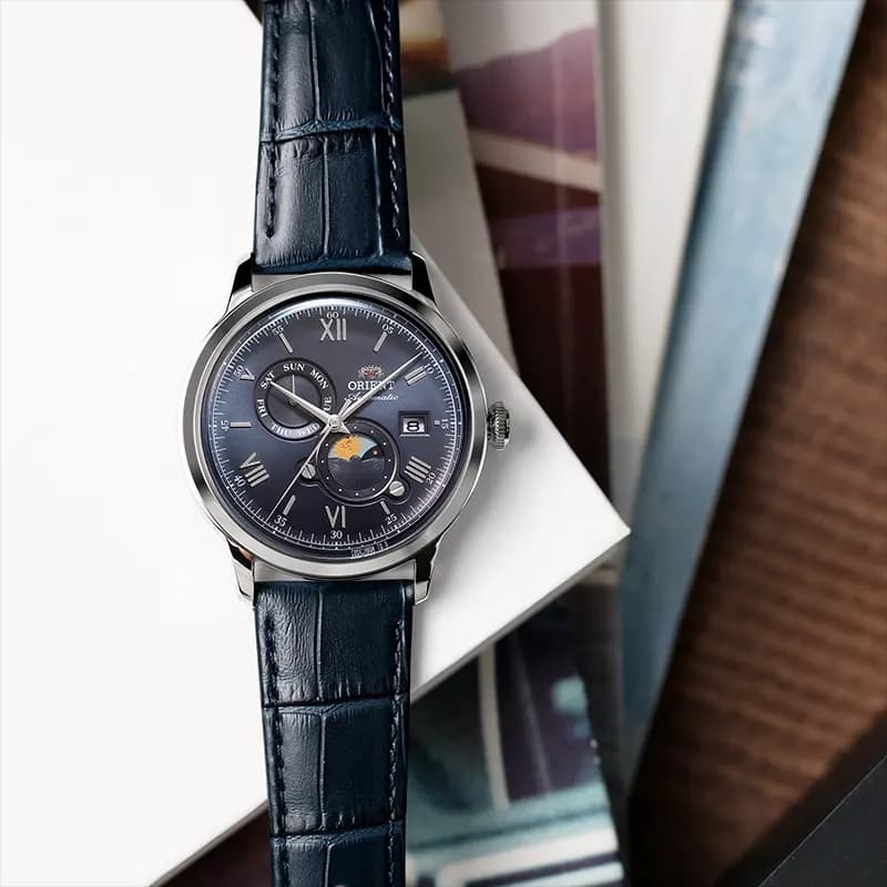 Orient Bambino Sun & Moon Navy Blue Dial Men's Watch | RA-AK0806L