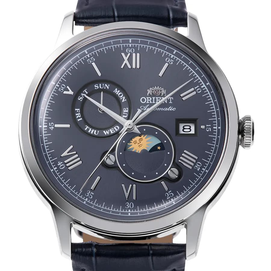 Orient Bambino Sun & Moon Navy Blue Dial Men's Watch | RA-AK0806L