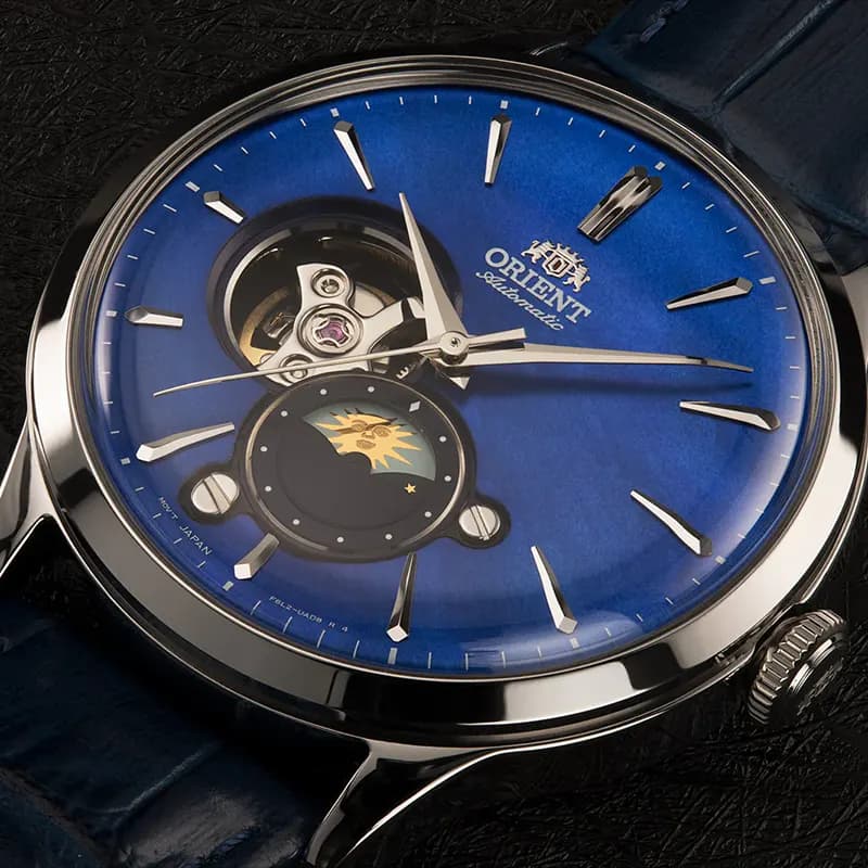 Orient Sun and Moon Open Heart Blue Dial Men's Watch | RA-AS0103A