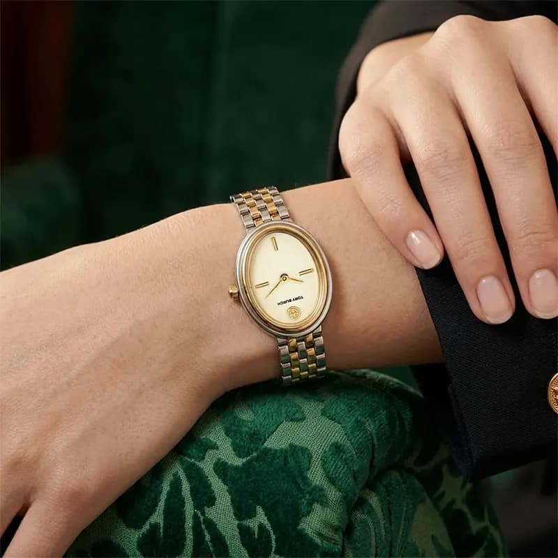 Tory Burch The Oval Ivory Dial Two-Tone Ladies Watch | TBW6033