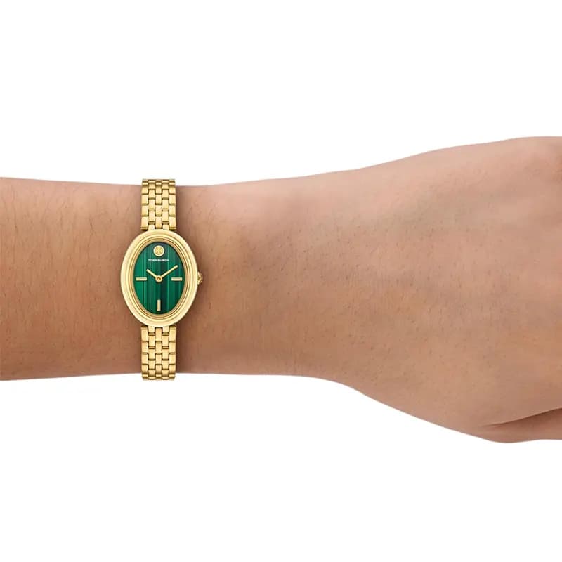 Tory Burch The Oval Green Dial Gold-Tone Ladies Watch | TBW6038